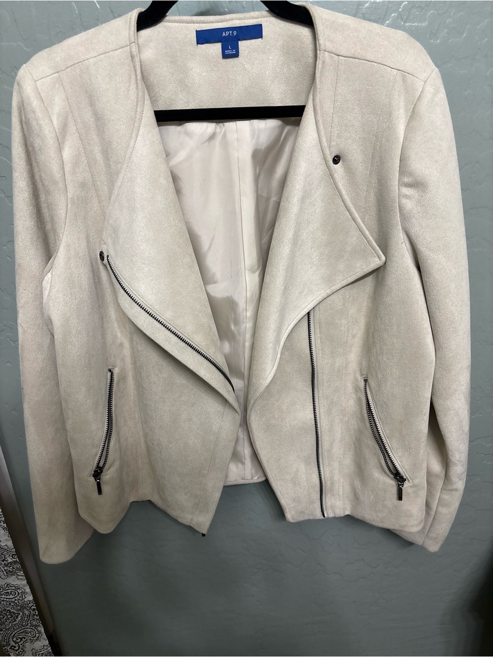 Apt. 9 Light Cream Suede-Look Draped Moto Jacket